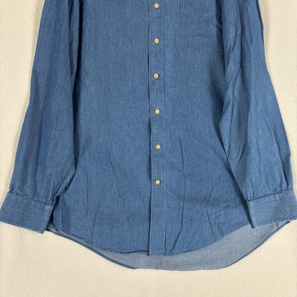 Lands’ End Button Down Denim Shirt Soft, Oxford Collar, Mid Blue - Picture 3 of 11